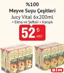 JUCY VİTAL %100 MEYVE SUYU ÇEŞİTLERİ 6X200 ML fiyat ve kampanya bilgisi